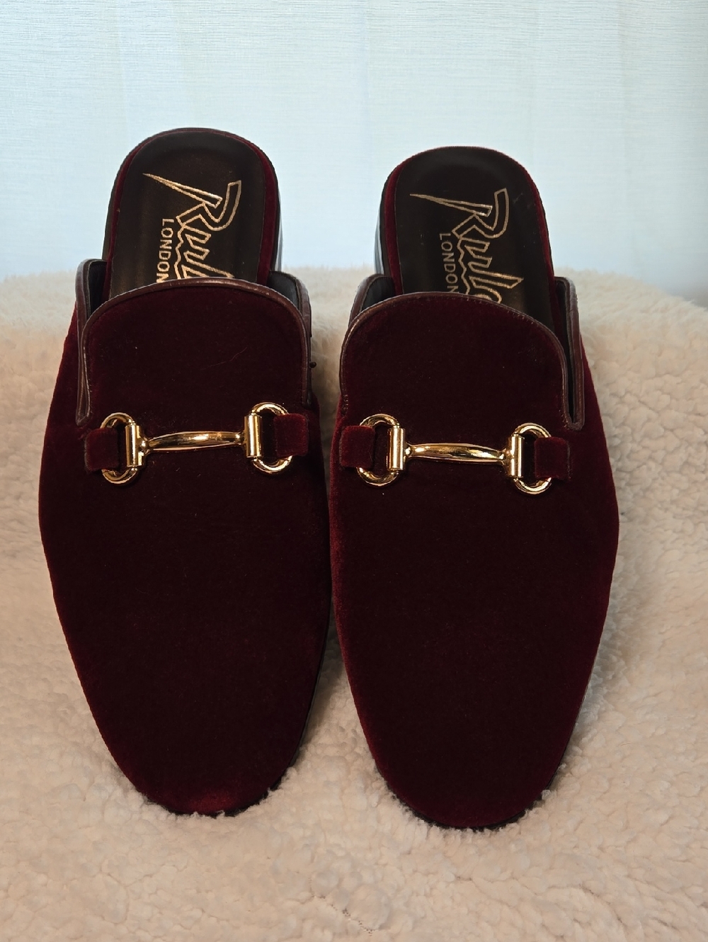 ASOS Men's Burgundy Velvet Slip-On Loafers with Gold Bit - 8US/7UK - 41